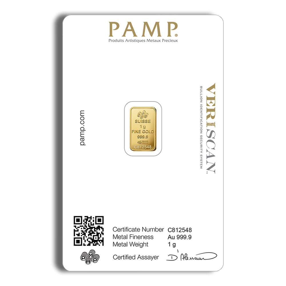 1 gram Gold Bar - PAMP Fortuna (Carded)