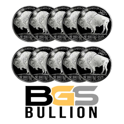 Lot of (10) 1oz Buffalo Silver Round - SilverTowne